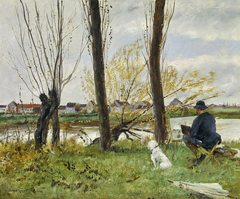 Kunstner, der tegner ved bredden af Oise - Norbert Gœneutte