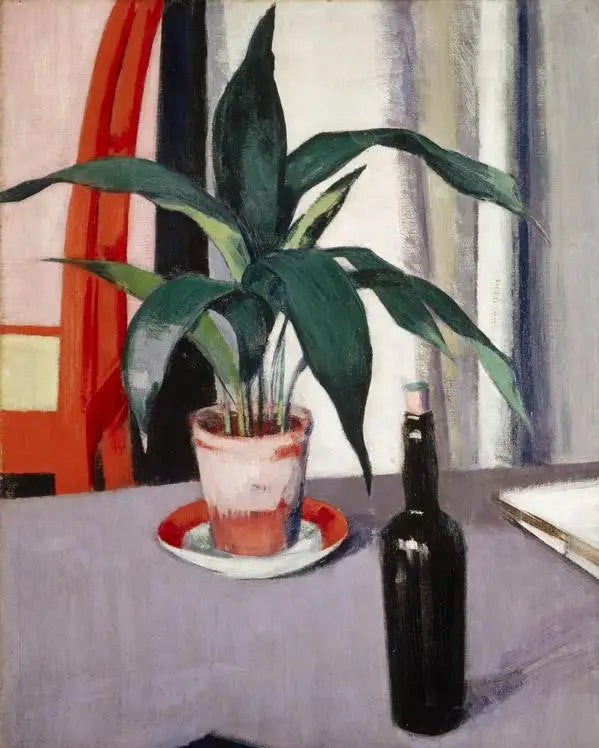 Aspidistra og flaske på bordet - Francis Cadell