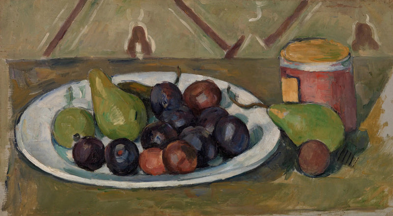 Tallerken med frugt og konserveskrukke - Paul Cézanne