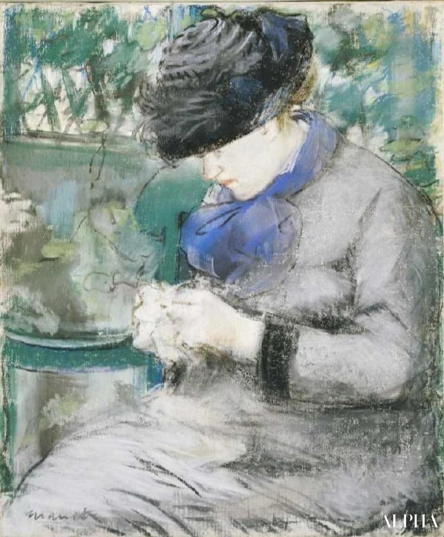 "Sidder i haven - Edouard Manet - Reproduktioner af malerier og højkvalitets malerier"