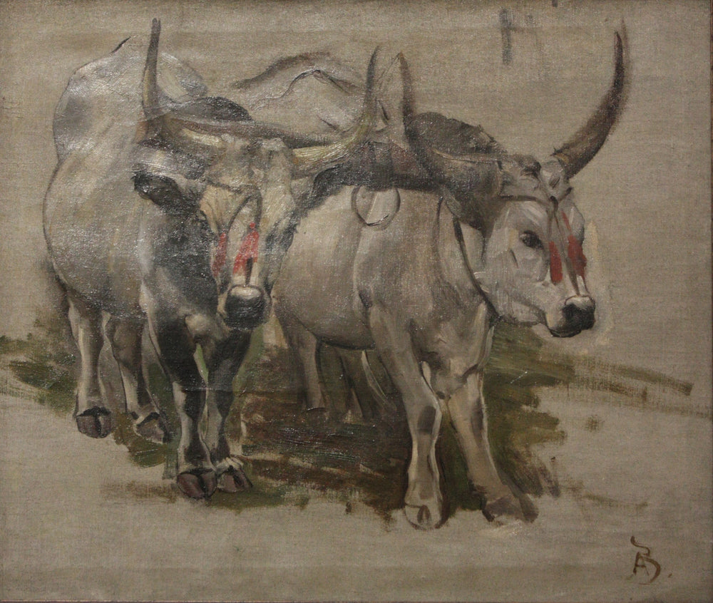 Attelage de zébus en Inde, étude - Albert Besnard image 1 copie de tableau peinte à la main