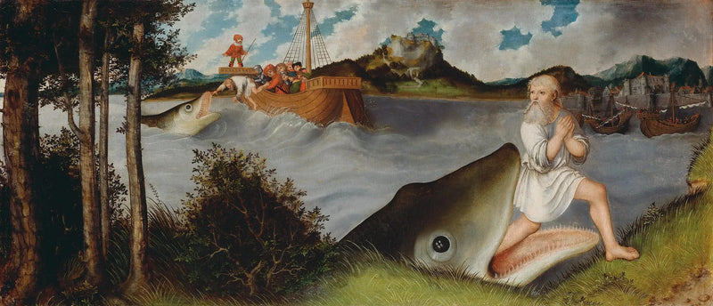 Autel de la Madeleine : Jonas og hvalen [prédelle] - Lucas Cranach den Ældre