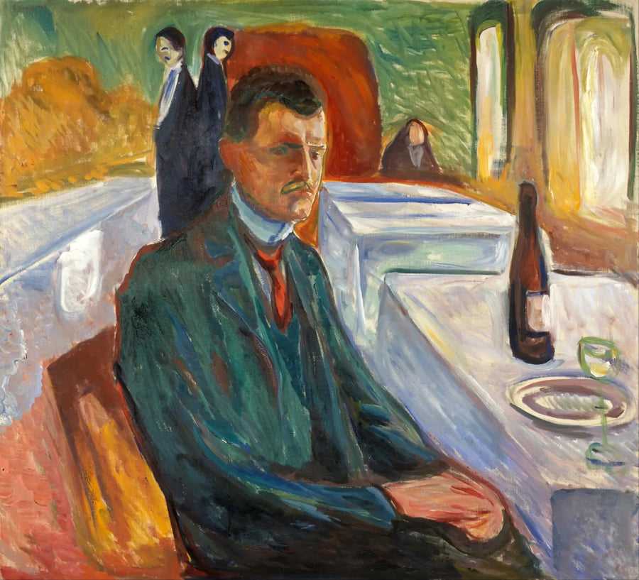 Selvportræt med vinflaske - Edvard Munch