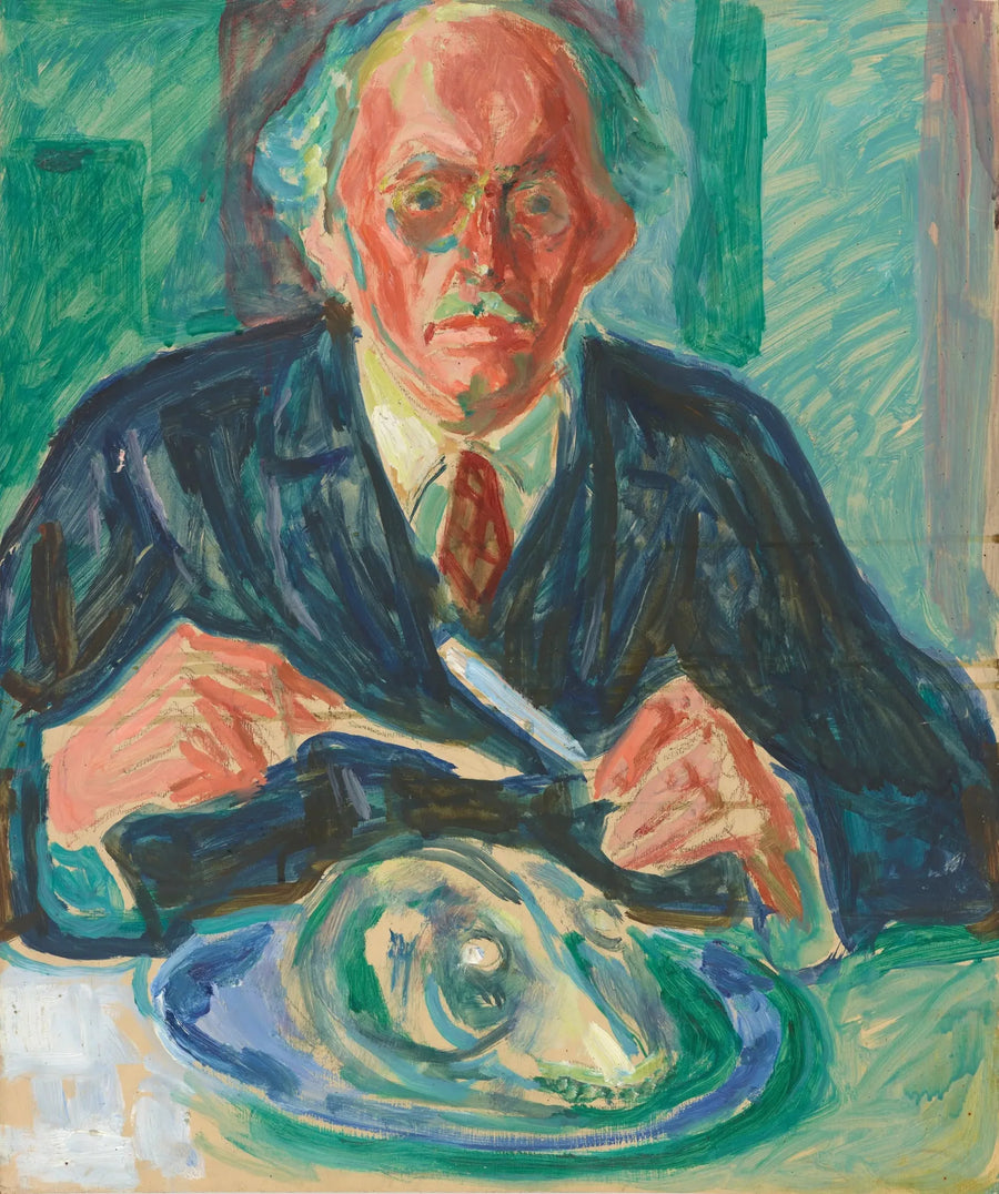 Selvportræt med hundehoved på en tallerken - Edvard Munch