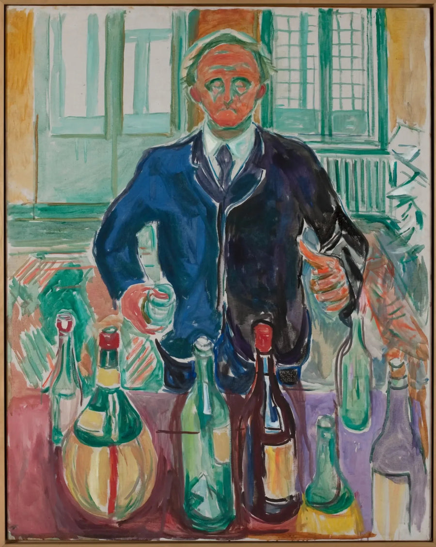 Selvportræt med flasker - Edvard Munch