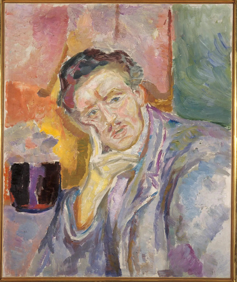 Selvportræt med hænderne under kinderne - Edvard Munch