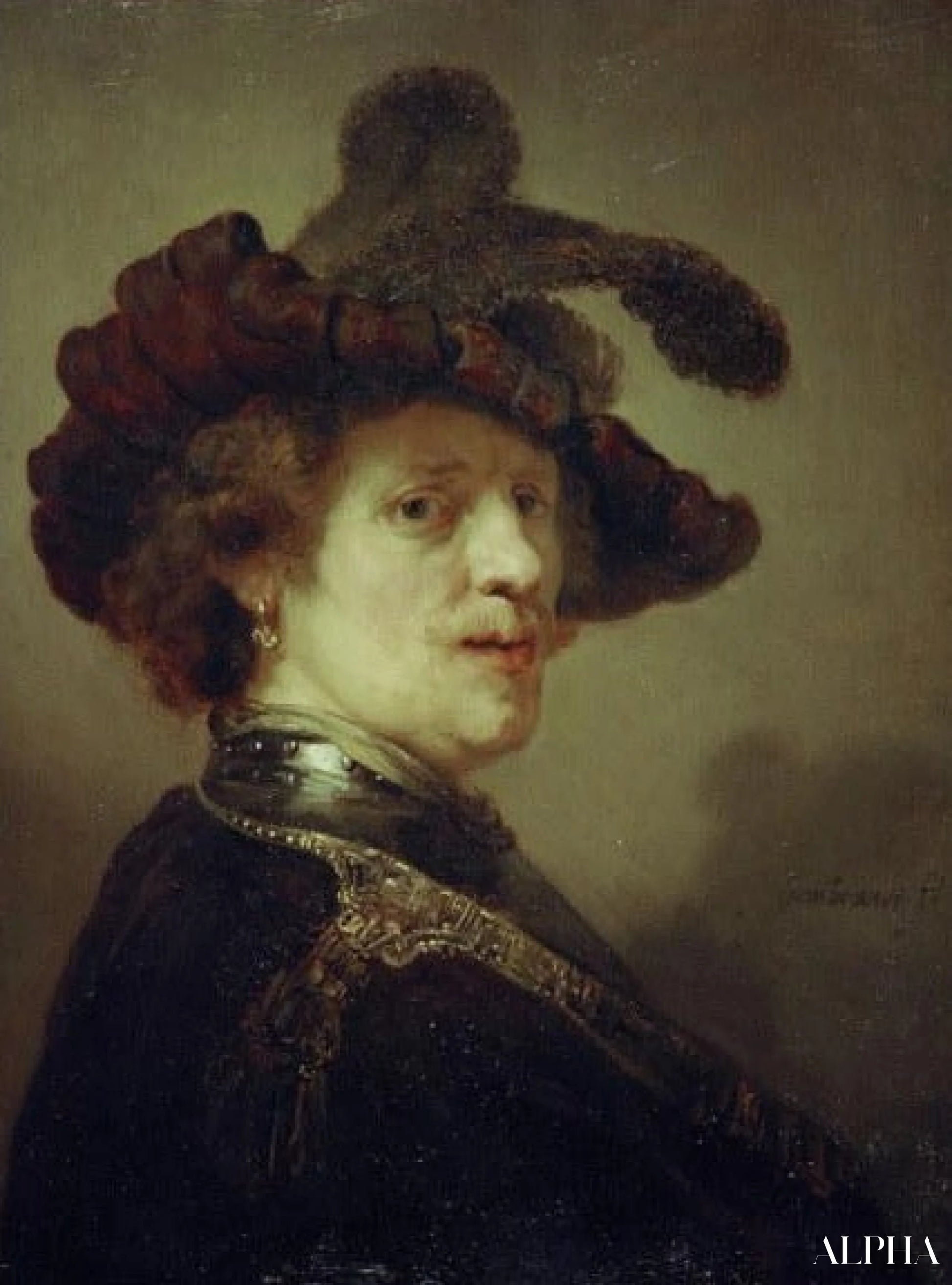 Autoportrait avec chapeau à plumes - Rembrandt van Rijn - Reproductions de tableaux et peintures haut de gamme