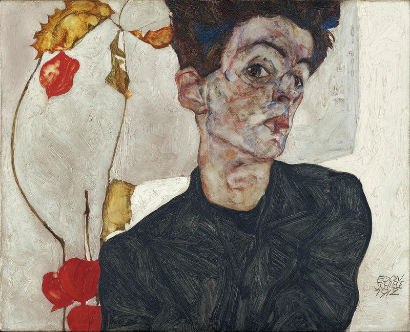Selvportræt med Physalis - Egon Schiele