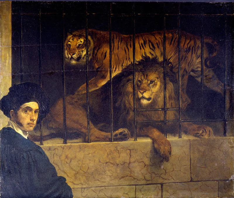 Selvportræt med en tiger og en løve - Francesco Hayez