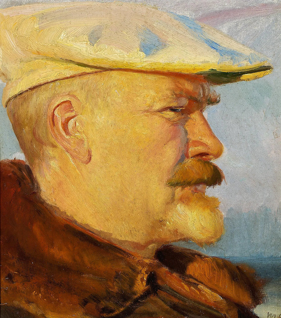 Selvportræt med en hvid malerhue ved solnedgang. - Michael Peter Ancher