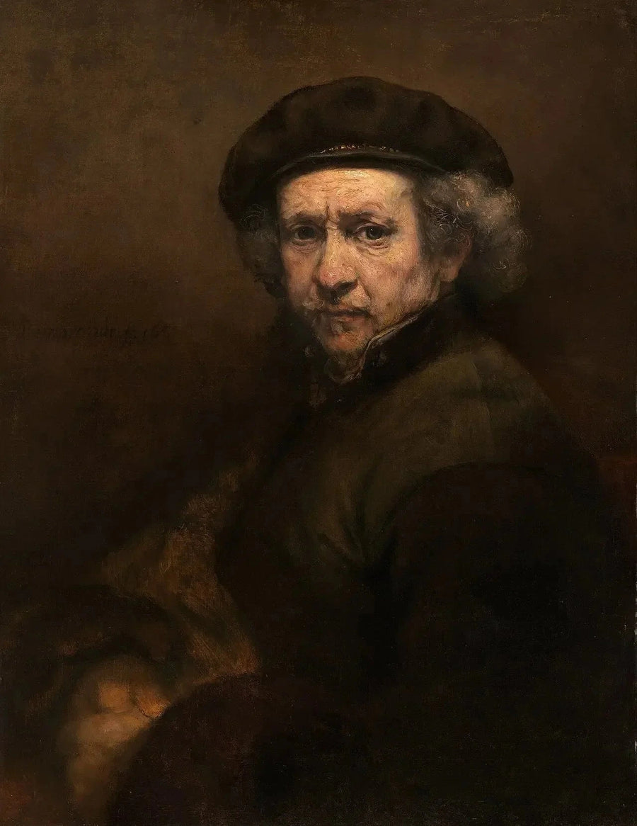 Selvportræt med beret og lige krave - Rembrandt