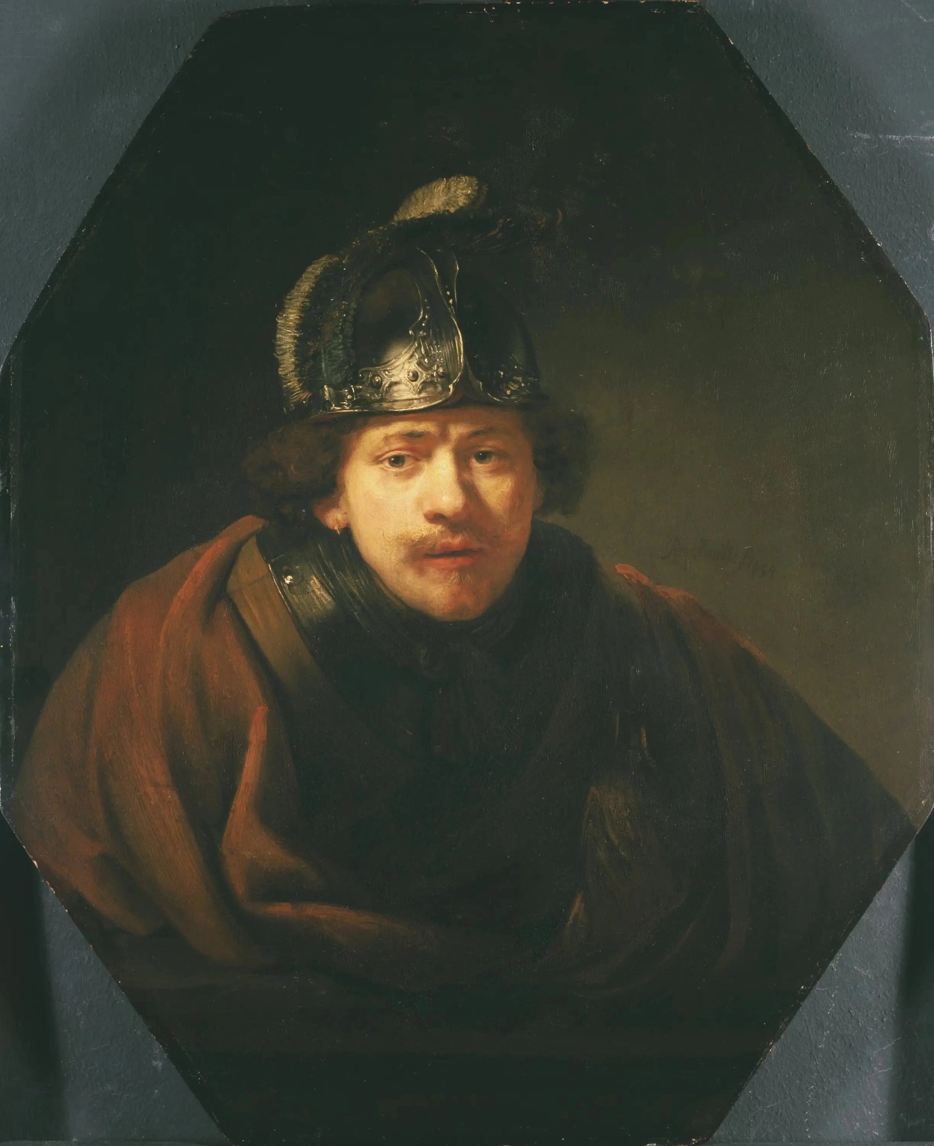 Autoportrait au casque — Rembrandt, 1634, Gemäldegalerie Alte Meister de Cassel