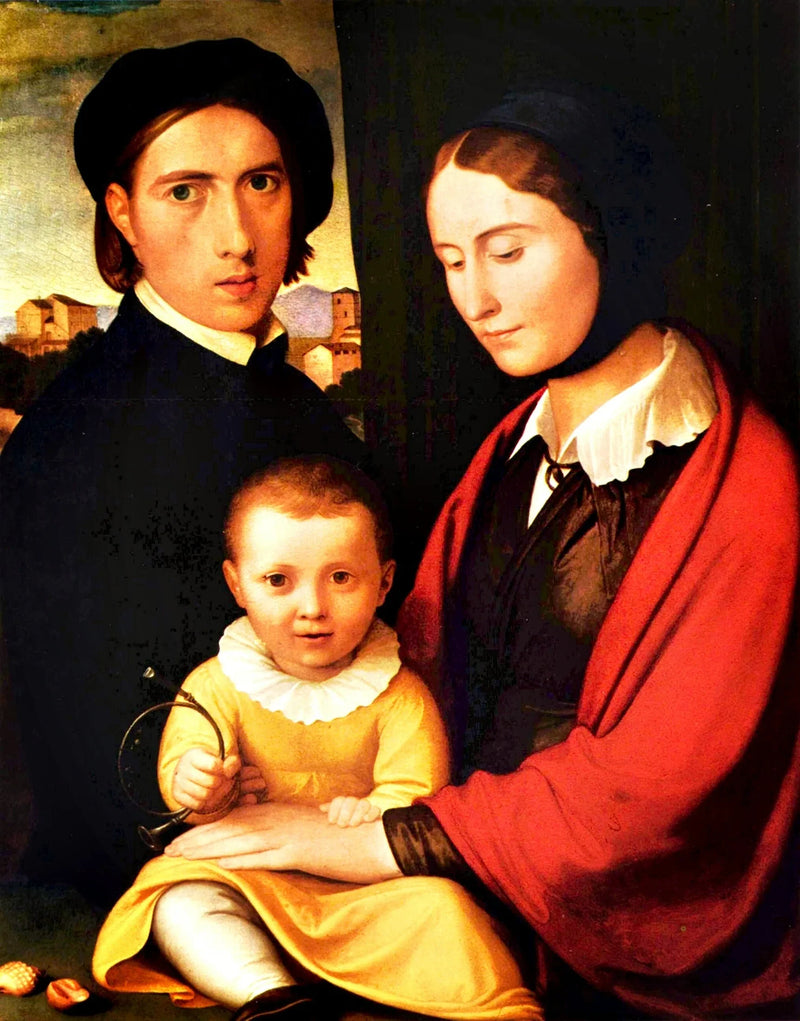 Selvportræt af kunstneren med hans kone og søn Alfons - Johann Friedrich Overbeck
