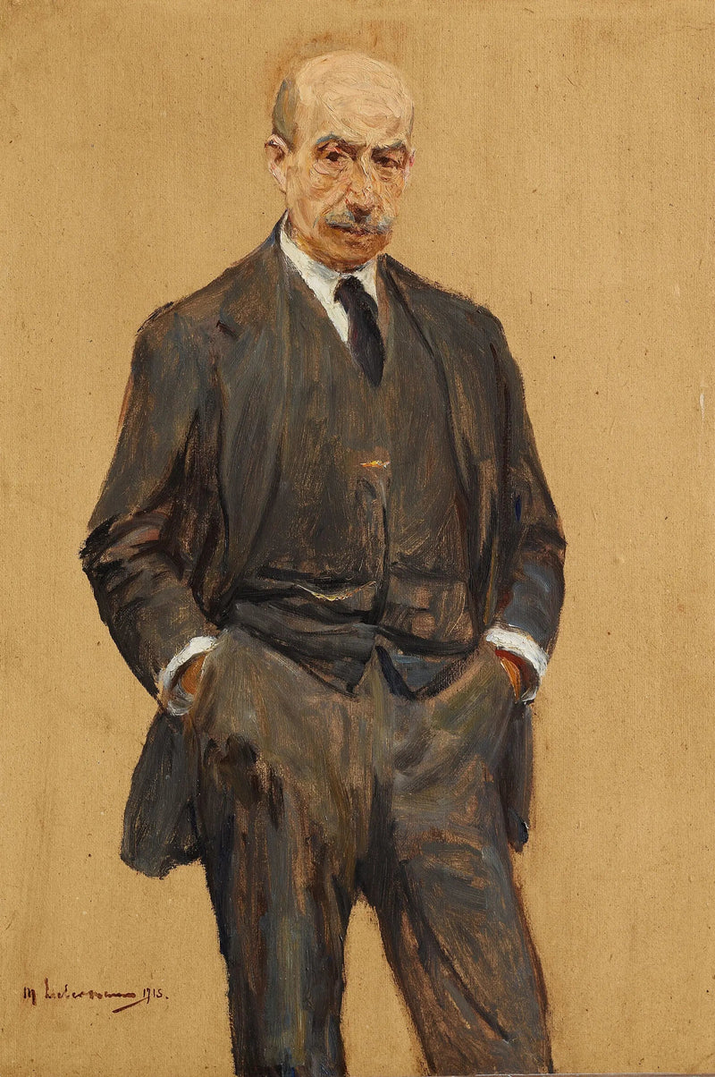 Selvportræt, stående i trekvart, begge hænder i bukselommerne - Max Liebermann