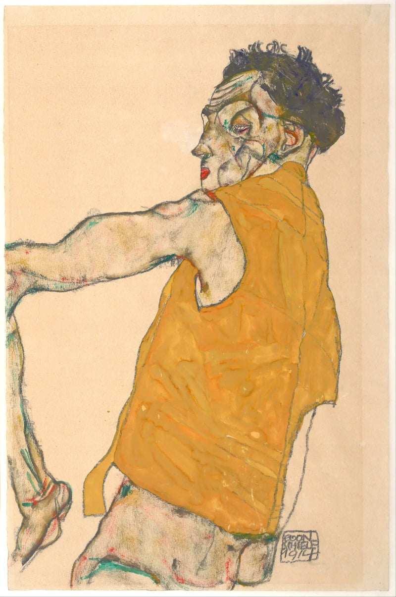 Selportræt i gul vest - Egon Schiele