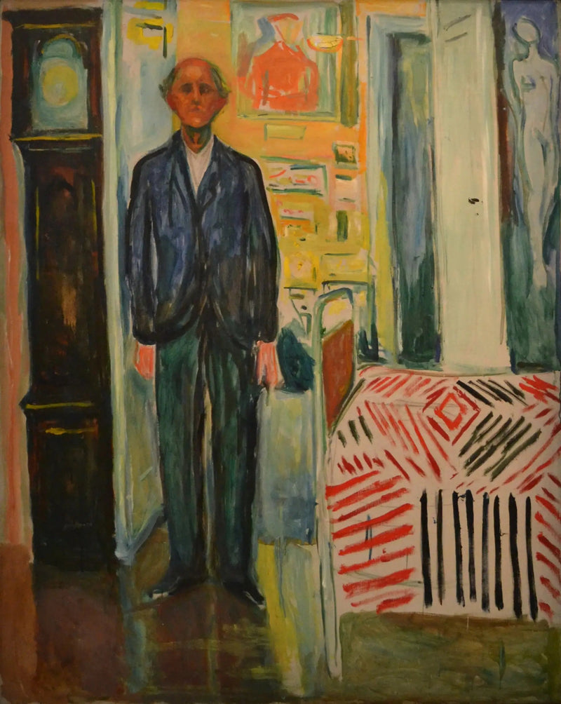 Selvportræt. Mellem uret og sengen - Edvard Munch