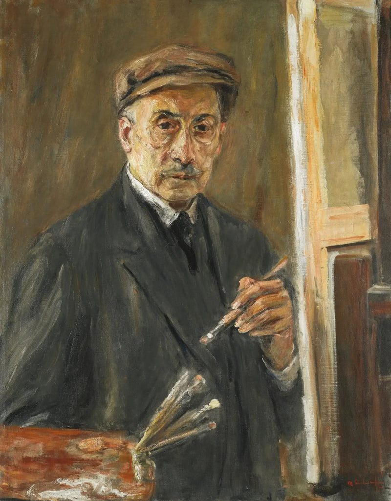 selvportræt iført en frakke med en pensel og palet - Max Liebermann
