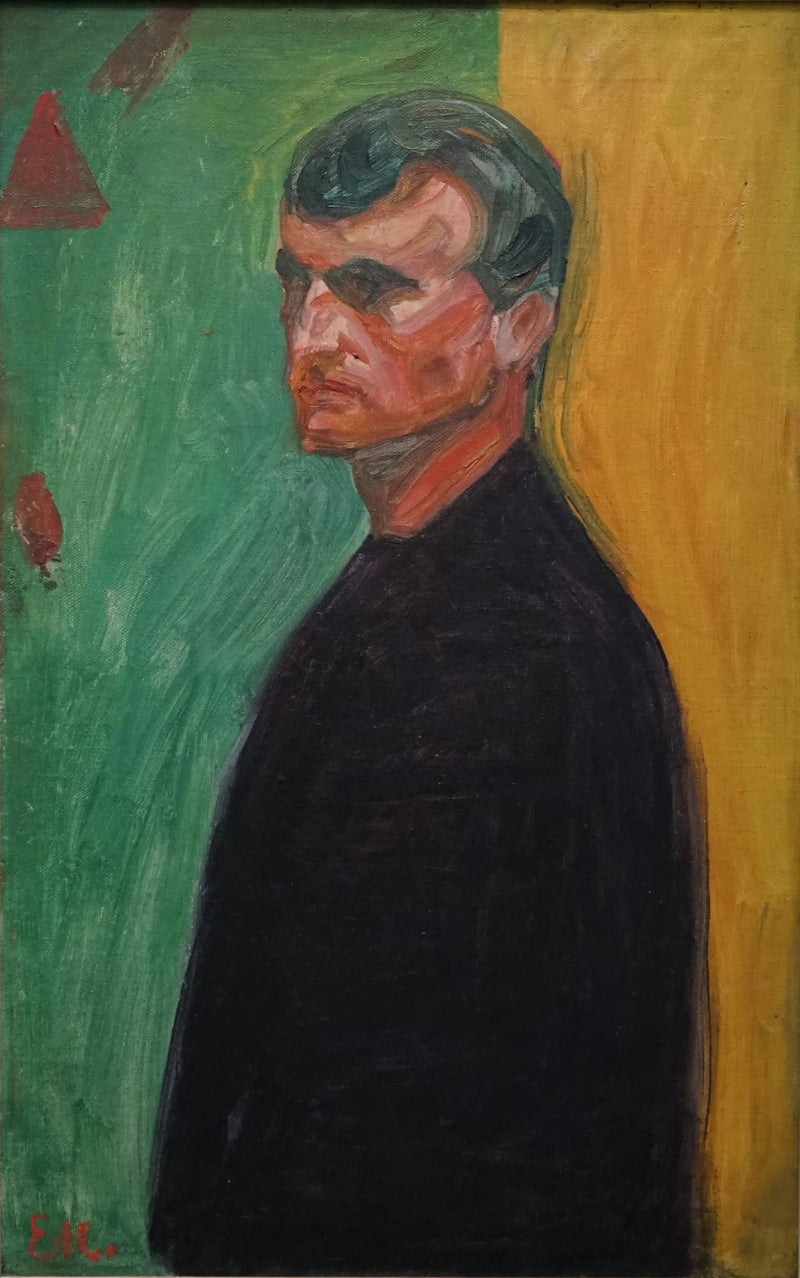 Selvportræt på en tofarvet baggrund - Edvard Munch