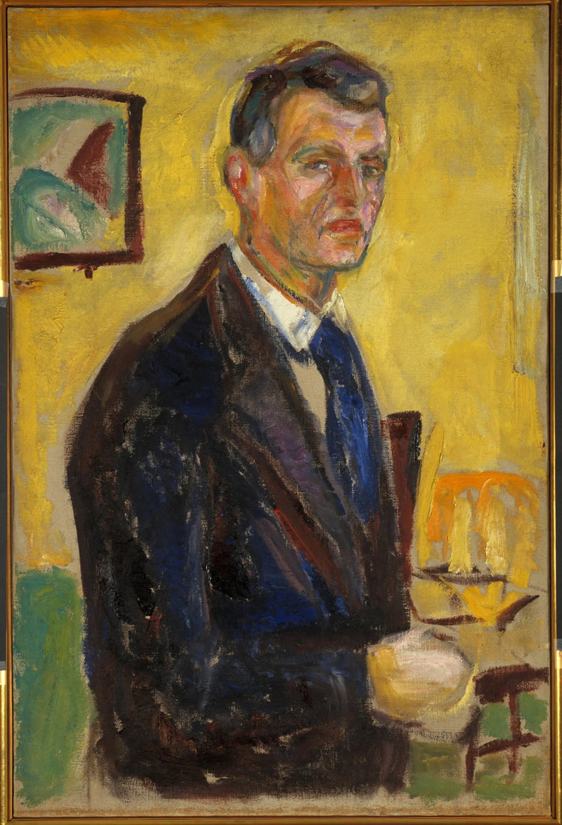 Selvportræt på en gul baggrund - Edvard Munch