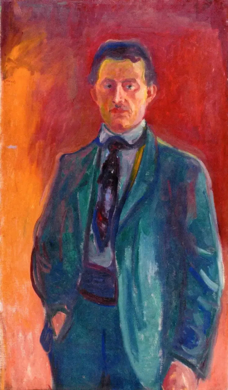 Selvportræt på rød baggrund - Edvard Munch