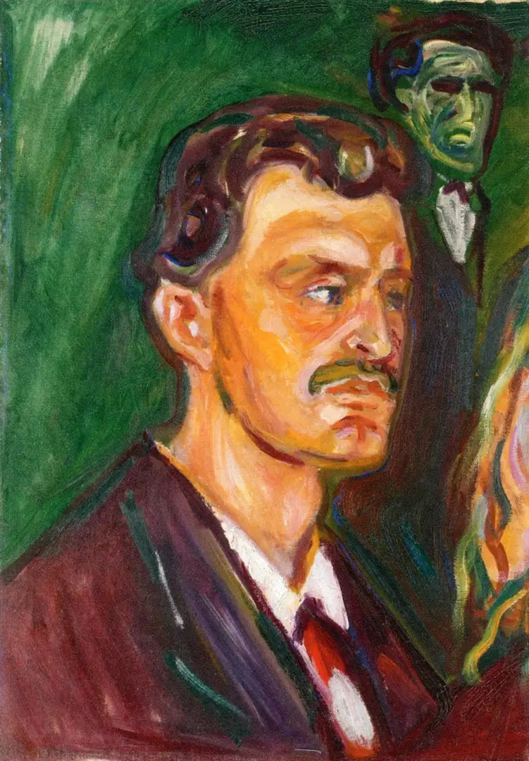 Selvportræt på grøn baggrund - Edvard Munch