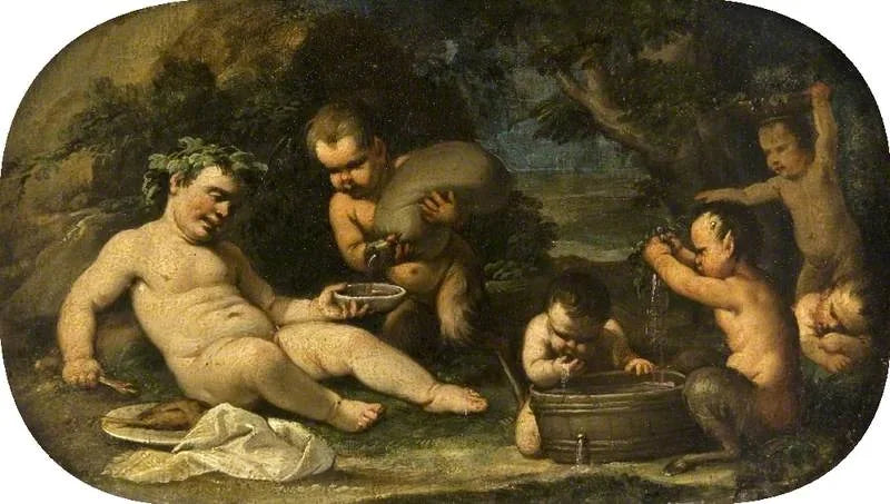 Bacchus et les faunes nourrissons - Luca Giordano image 1 copie de tableau peinte à la main