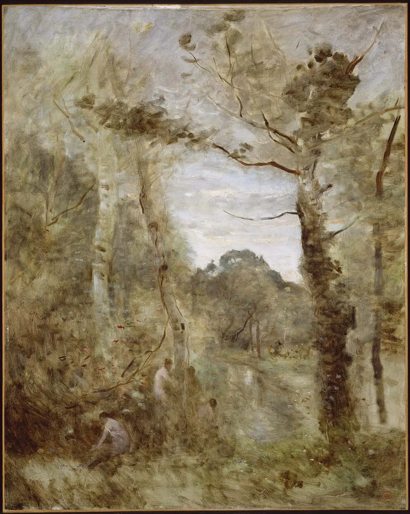Bader i en lysning - Jean-Baptiste Camille Corot