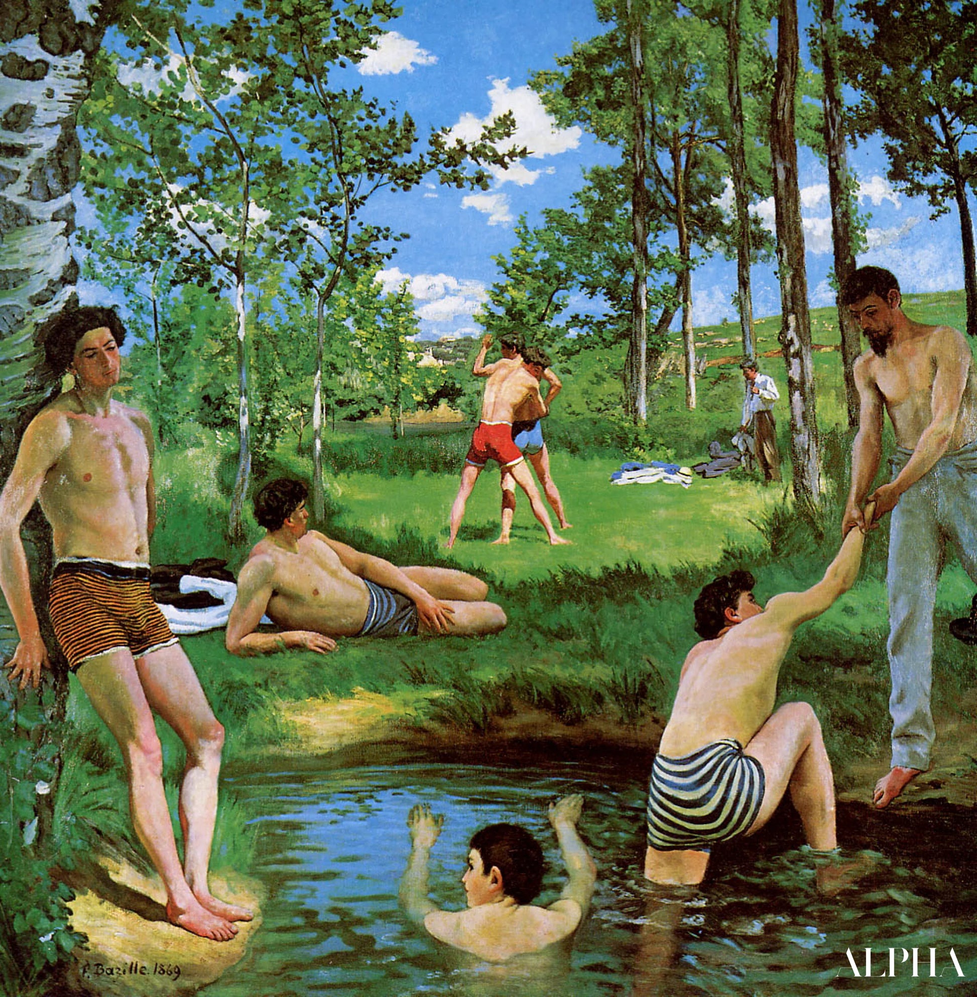 "Badende (sommer scene) - Frédéric Bazille - Reproduktioner af malerier og højkvalitets malerier"