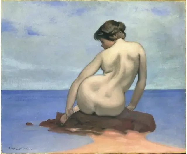 Siddende badende på en klippe - Félix Vallotton