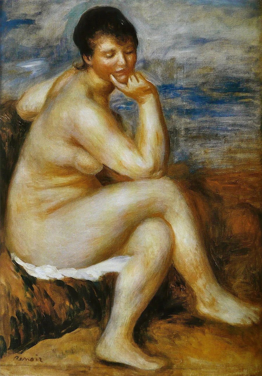 Badende kvinde siddende på en klippe - Pierre-Auguste Renoir