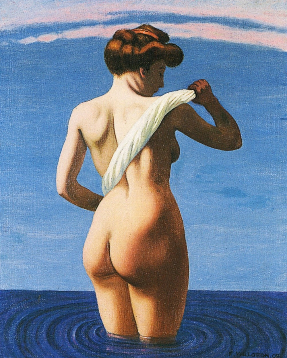 Badescene set fra ryggen, der tørres med et sammenrullet klæde - Félix Vallotton