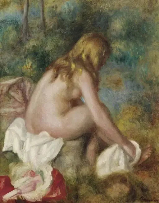 Badende, nøgen siddende - Pierre-Auguste Renoir