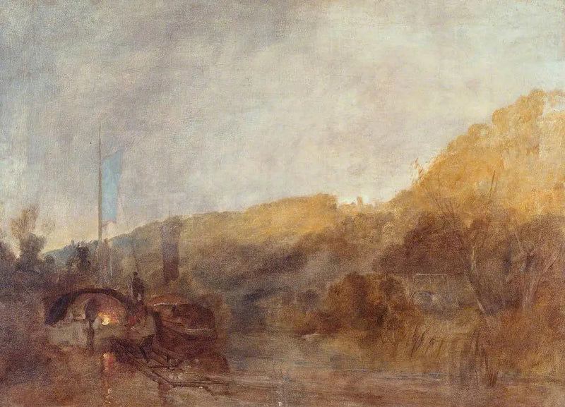 Båd på floden, solnedgang - J. M. W. Turner