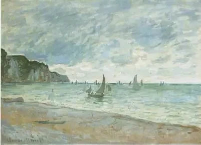 Fiskerbåde foran klipperne i Pourville W786 - Monet