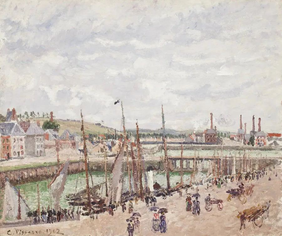 Bassinerne Duquesne og Berrigny i Dieppe, gråvejr - Camille Pissarro