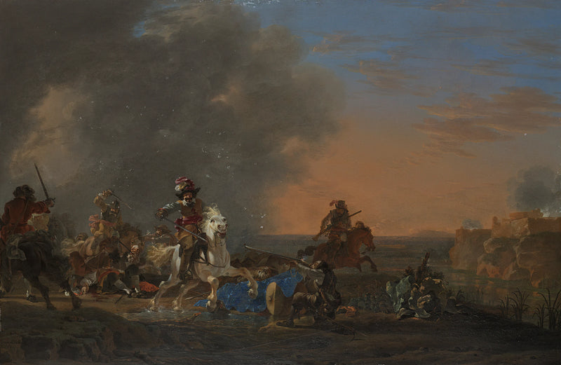 Bataille équestre au coucher du soleil. - Jan Asselyn