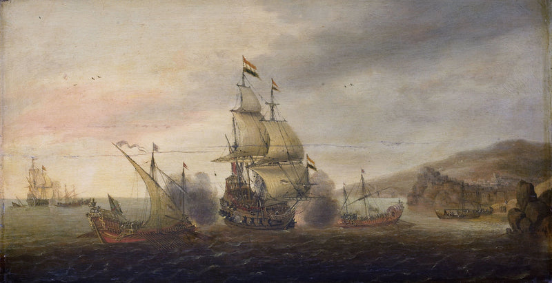 Bataille navale entre navires de guerre néerlandais et galères espagnoles - Cornelis Bol