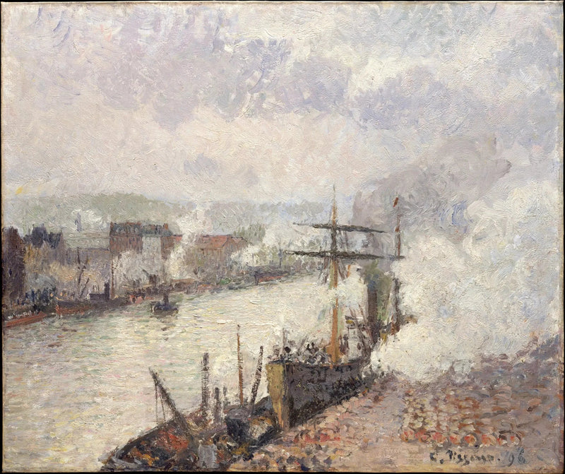 Dampskibe i havnen i Rouen - Camille Pissarro