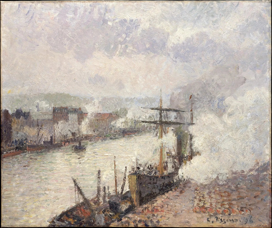 Dampskibe i havnen i Rouen - Camille Pissarro