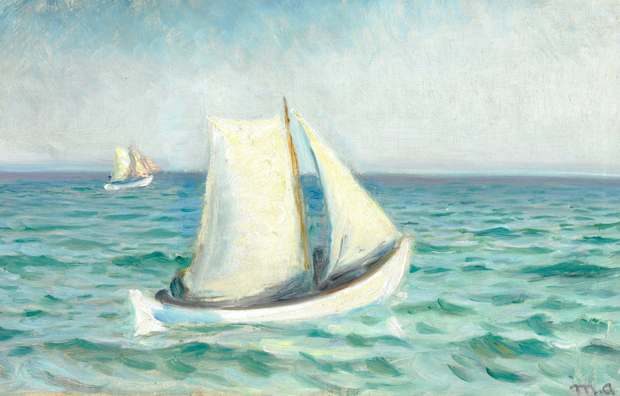 Hvide både på havet under solen. Skagen. - Michael Peter Ancher