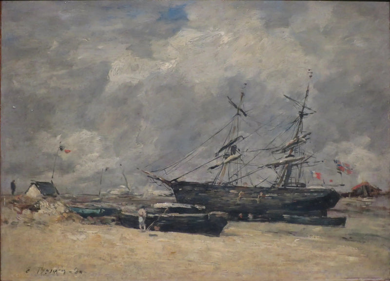 Fiskerbåde på stranden. Trouville, lavvande - Eugène Boudin