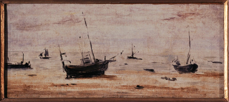 Skibe strandet ved lavvande - Eugène Boudin