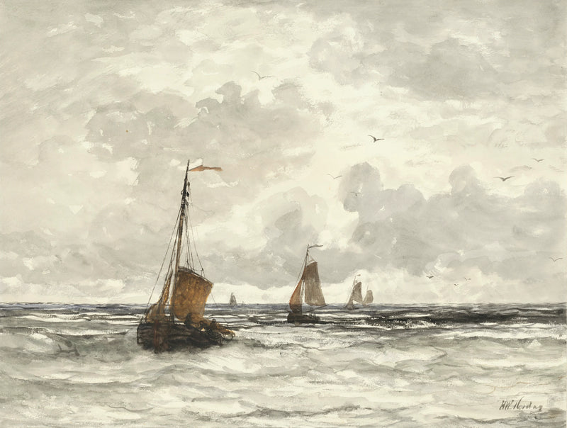 Bateaux de pêche dans les vagues - Hendrik Willem Mesdag