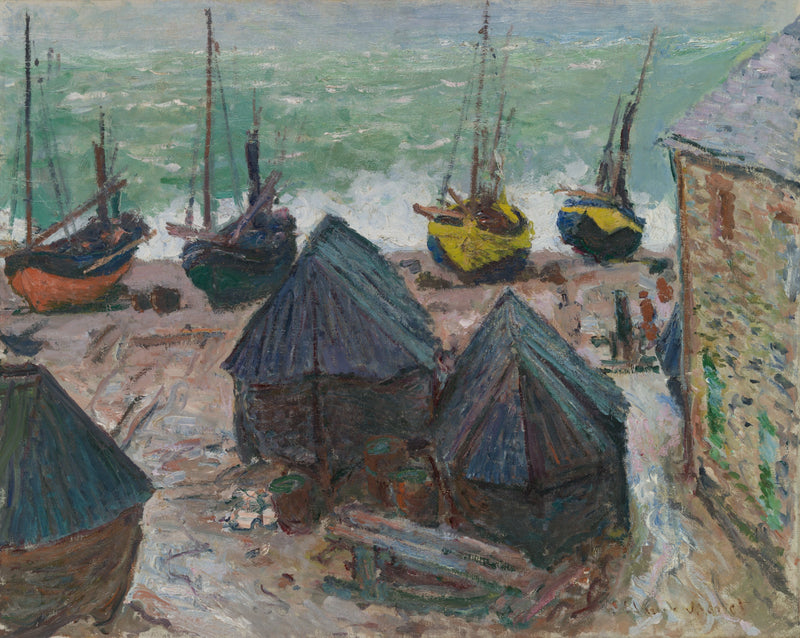 Både på stranden i Étretat W1024 - Claude Monet