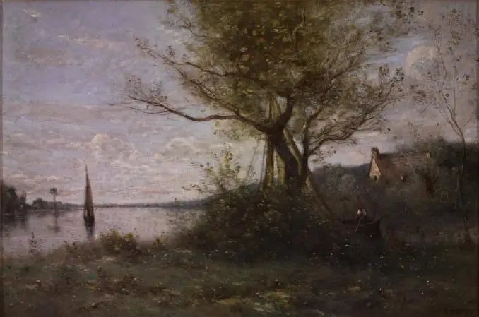 Bådbyggeri på øen - Jean-Baptiste Camille Corot
