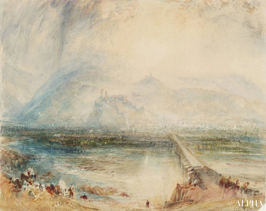 Bellinzona fra vejen set mod Locarno - William Turner - Reproduktioner af malerier og højkvalitets malerier