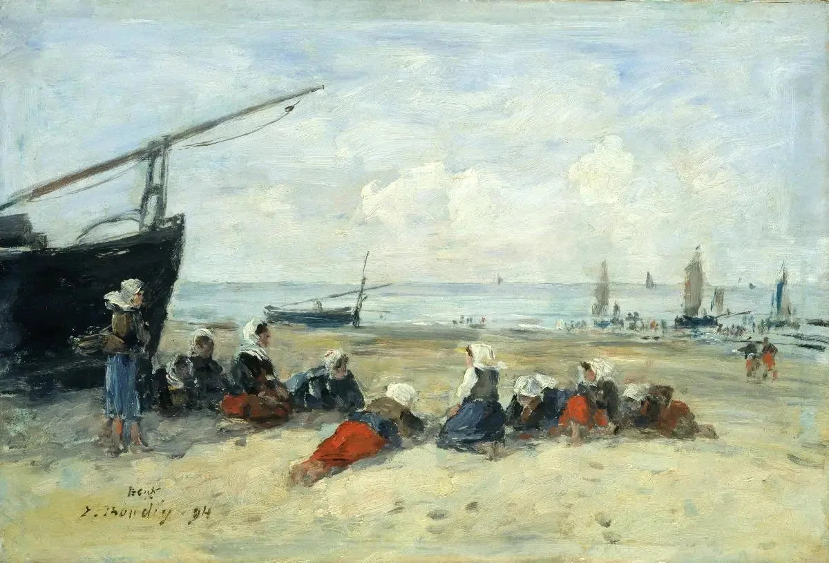 Berck, Pêcheuses sur la plage, basse marée - Eugène Boudin image 1 copie peinte à la main à l’huile