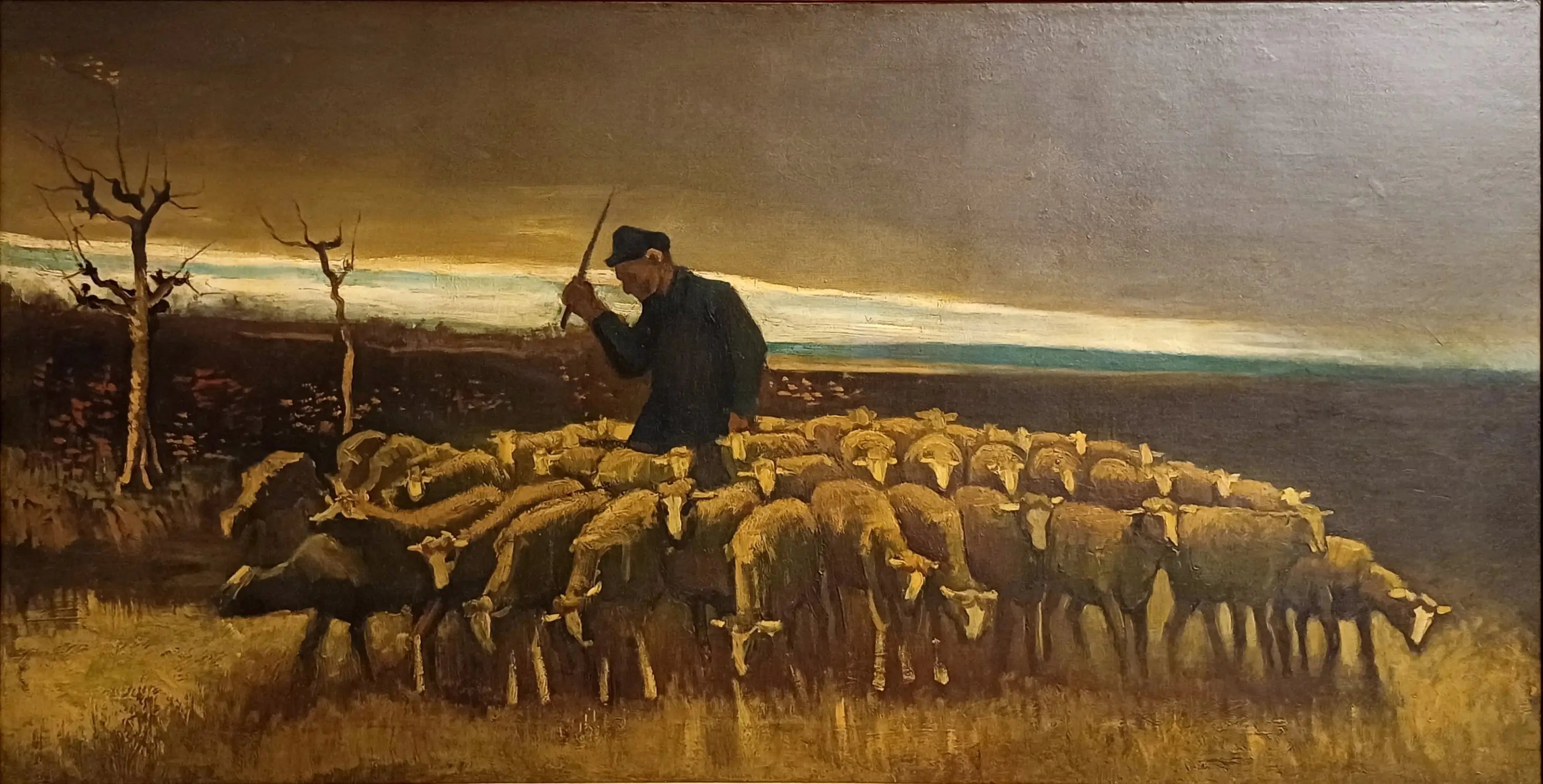 Berger avec un troupeau de moutons - Vincent van Gogh image 1 copie de tableau peinte à la main