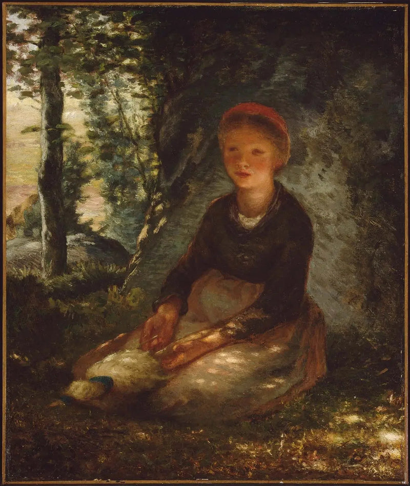 Bergère siddende i skyggen - Jean-François Millet
