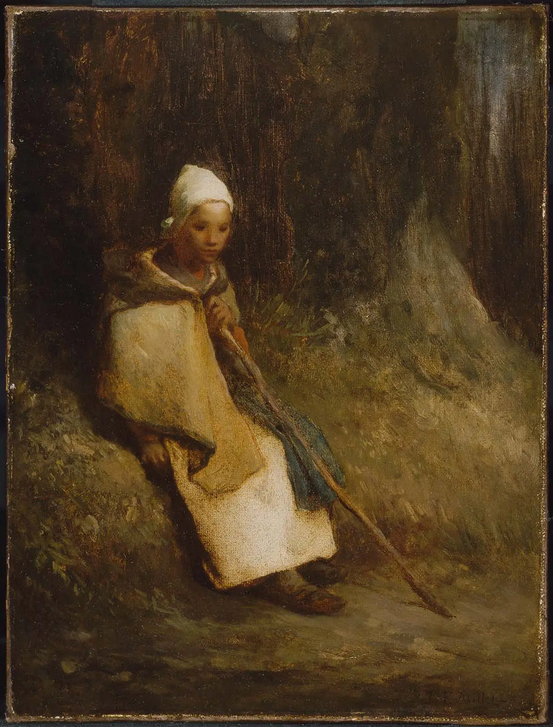 Bergère siddende ved skovbrynet - Jean-François Millet